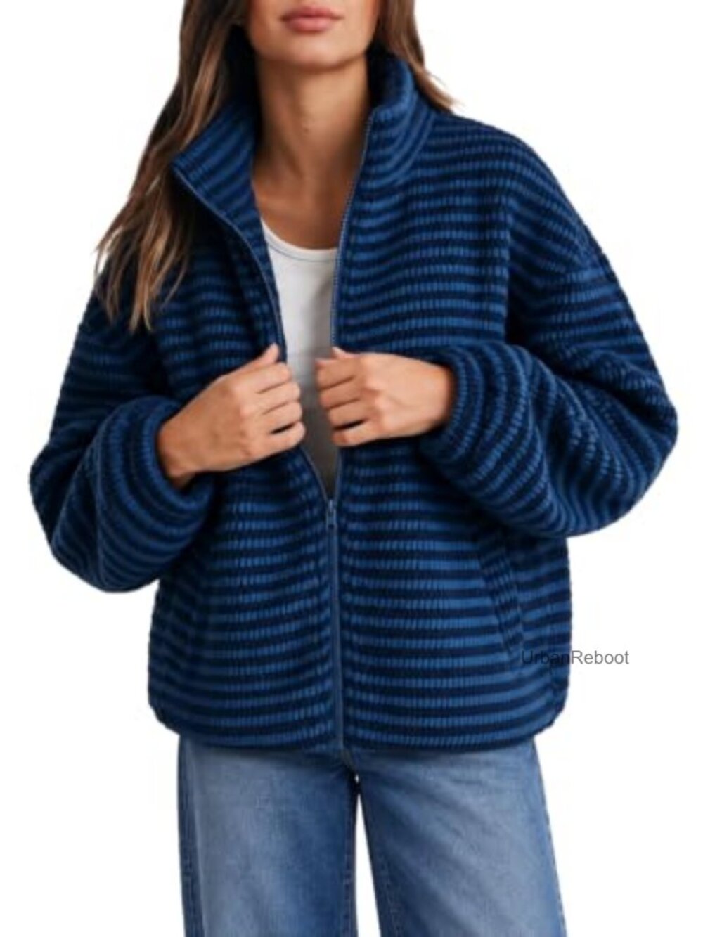 Sherpa Fleece Zip Up Funnel Neck Casual Winter Jacket
